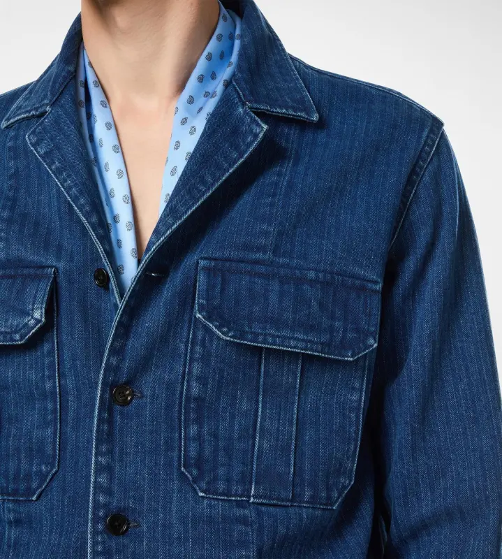 DENIM HERRINGBONE OVERSHIRT WASHED INDIGO online